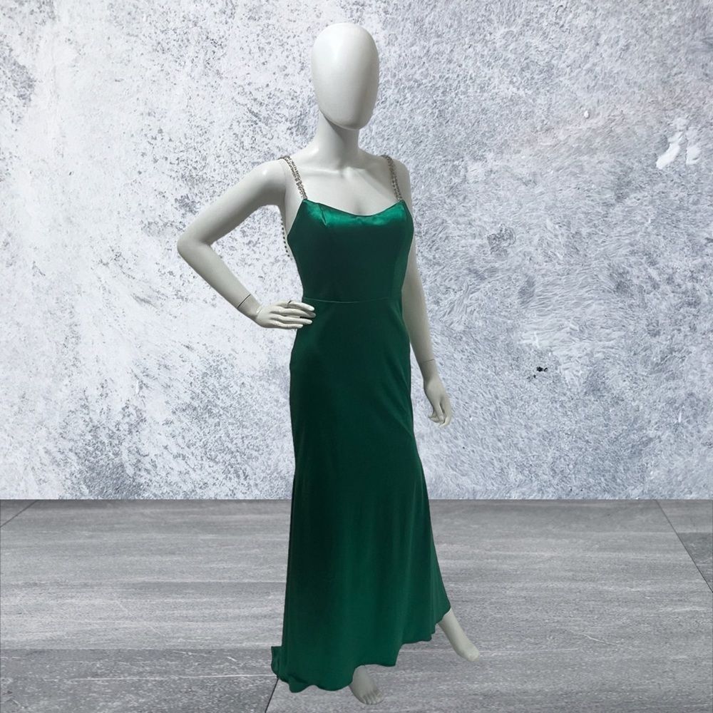 Mac Duggal Emerald Green Jeweled Straps Slip Gown